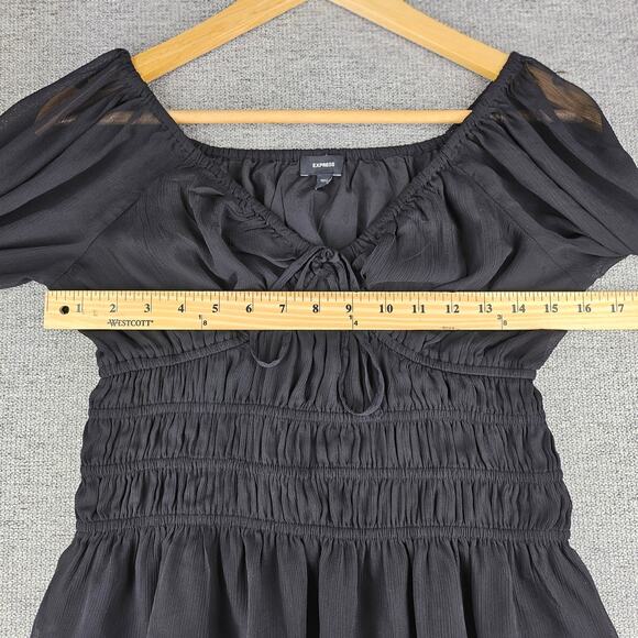 EXPRESS WOMENS BLACK SMOCKED PUFF SLEEVE BLOUSE SIZE XS SQUARE NECK - Picture 10 of 10